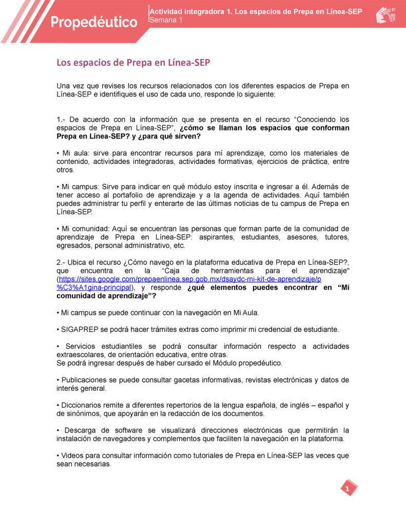 como se llaman los espacios que conforman prepa en linea y para que sirven